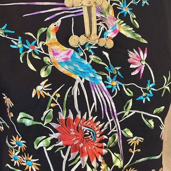 Vintage J-M-Cochet Black Linen Floral Embroidered Kimono Style Top, size 8 - Picture 3 of 10